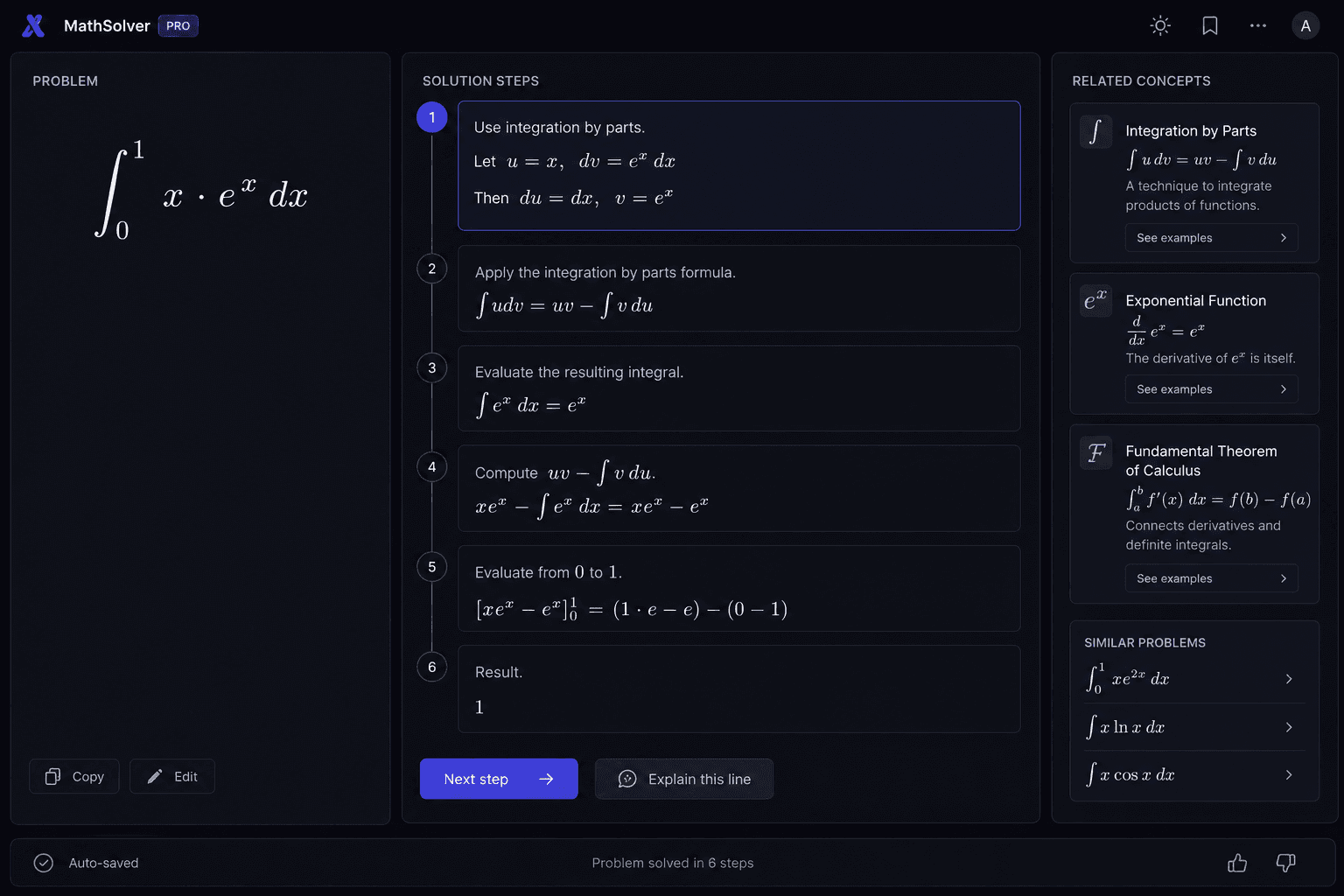 Pageprof Solve working a definite integral step by step with related calculus concepts